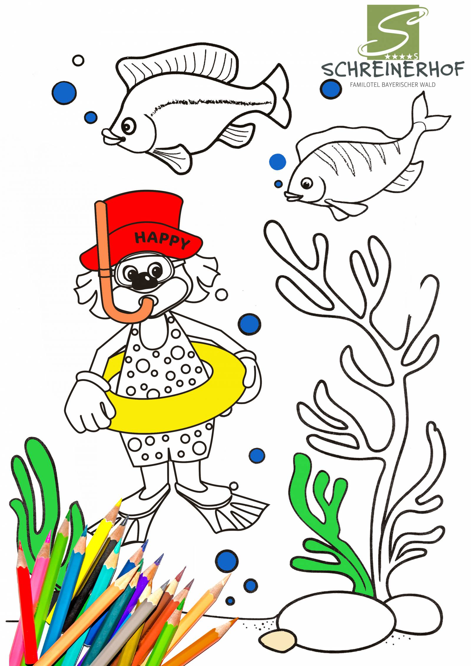 Ausmalbild - Happy als Taucher Symbolfoto