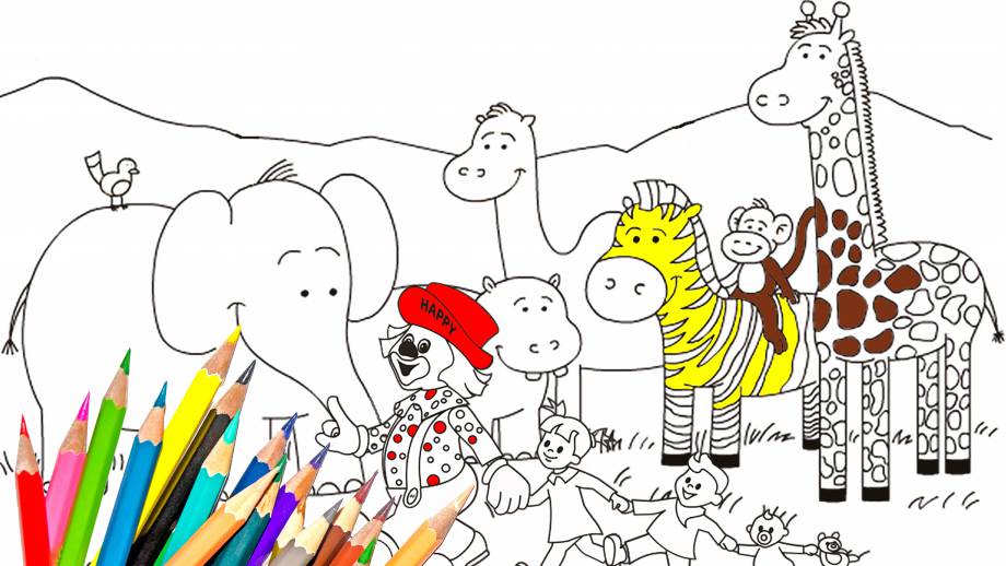 Ausmalbild - Happy zu Besuch im Zoo! Symbolfoto