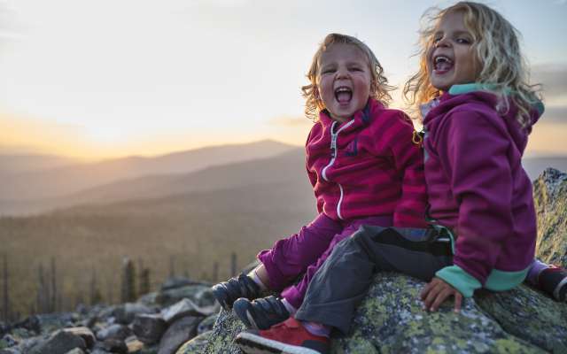 Kinder genießen die Aussicht auf den bayerischen Wald