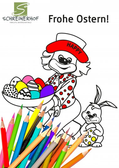 Ausmalbild - Happy beim Ostereier bemalen!, Bild 1/1